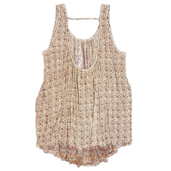 FREE PEOPLE Boho Mess Around Tunic Babydoll Mini Dress in Ivory Floral Womens XS - Picture 2 of 6